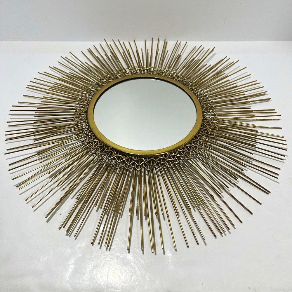 Gold Metal Sunburst Wall Mirror 18" Starburst MCM Hollywood Regency Style